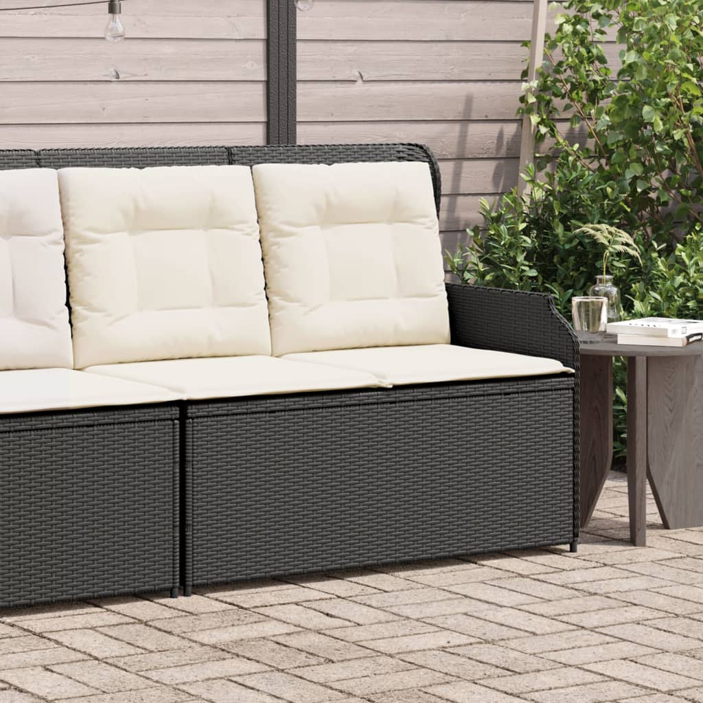 vidaXL Gartenbank Verstellbar mit Kissen Schwarz Poly Rattan