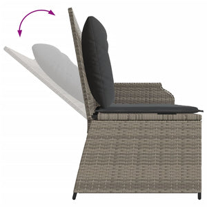 Gartenbank Verstellbar mit Kissen Grau Poly Rattan