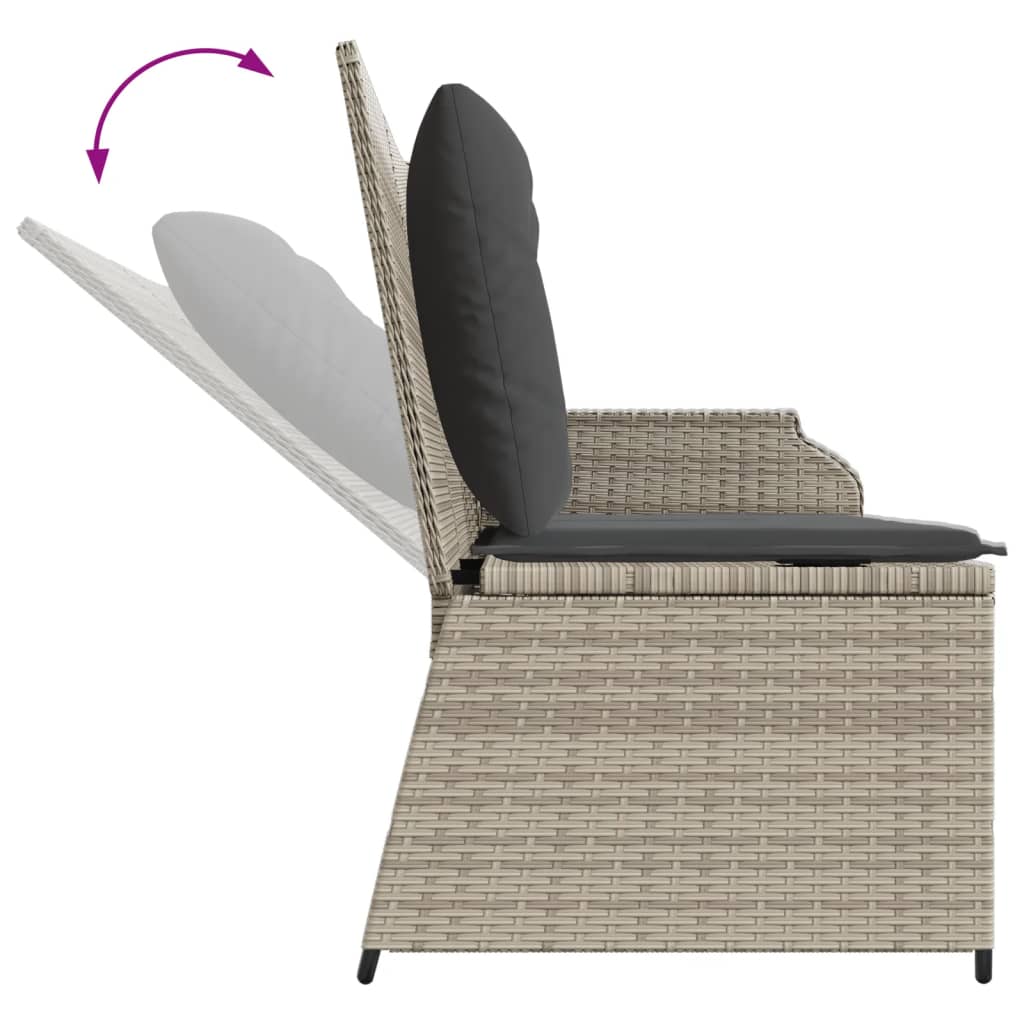 vidaXL Gartenbank Verstellbar mit Kissen Hellgrau Poly Rattan