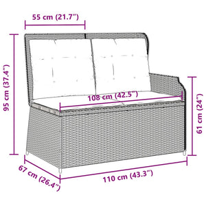 vidaXL Gartenbank Verstellbar mit Kissen Hellgrau Poly Rattan