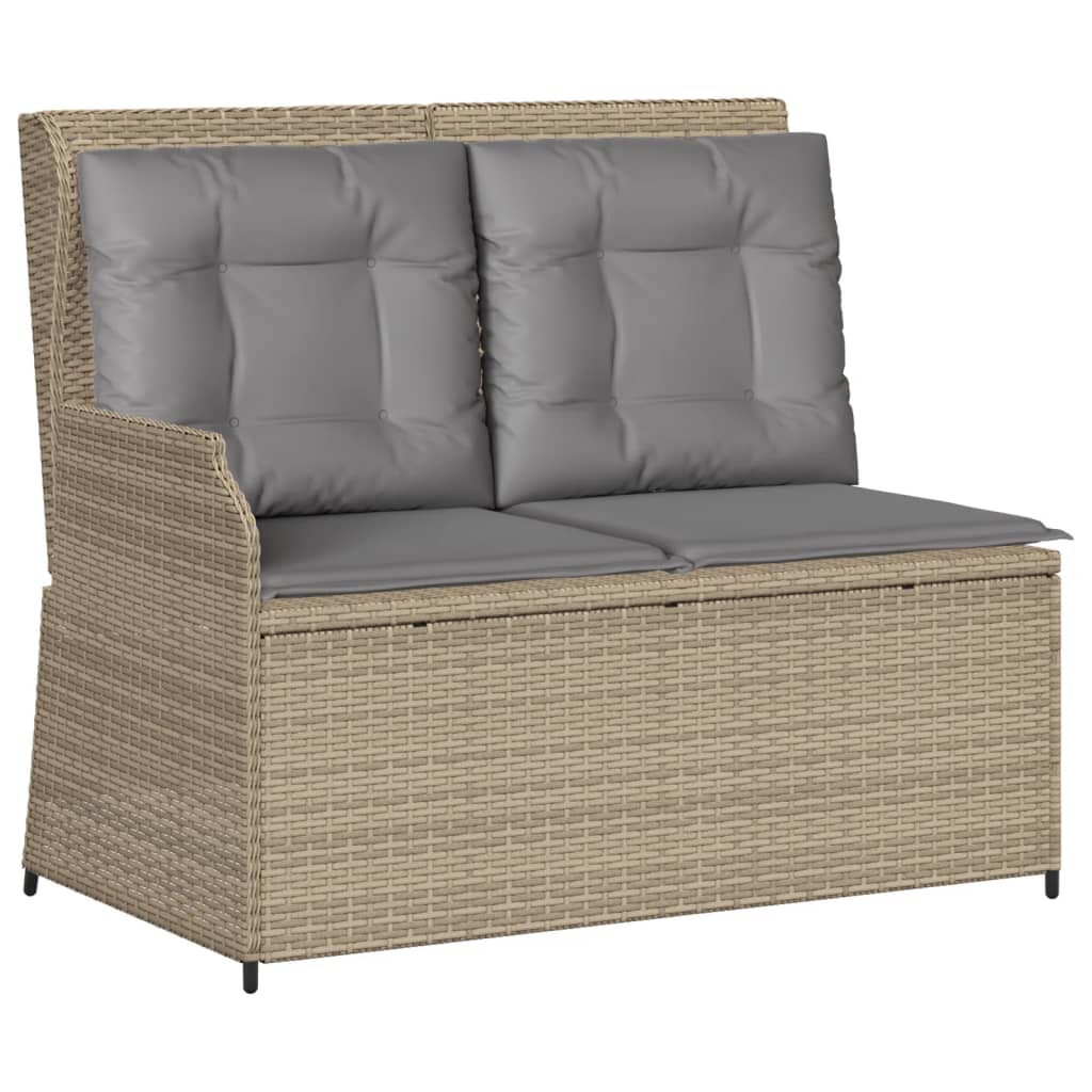 vidaXL Gartenbank Verstellbar mit Kissen Beige Poly Rattan