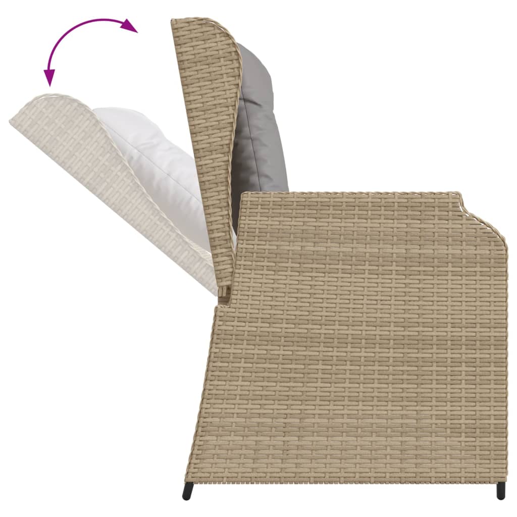 vidaXL Gartenbank Verstellbar mit Kissen Beige Poly Rattan