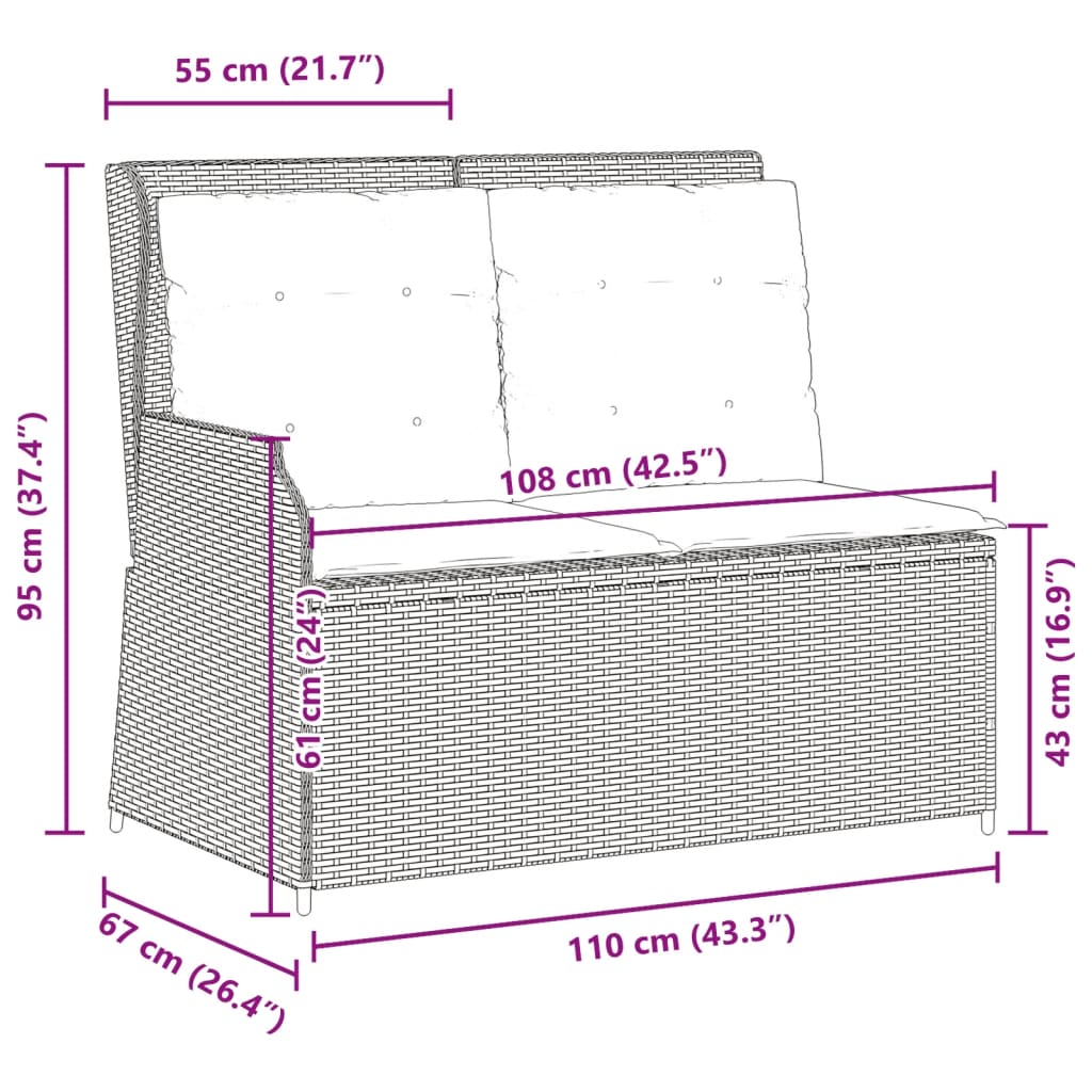 vidaXL Gartenbank Verstellbar mit Kissen Beige Poly Rattan