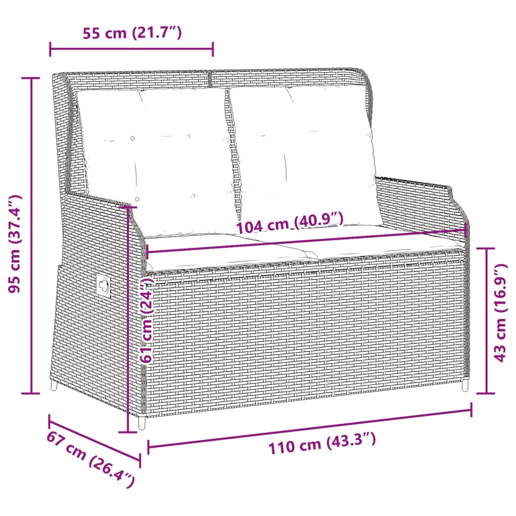 vidaXL Gartenbank Verstellbar mit Kissen Braun Poly Rattan