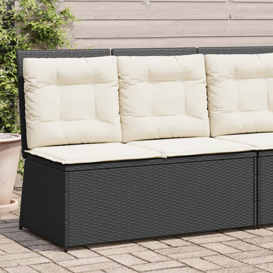 vidaXL Gartenbank Verstellbar mit Kissen Schwarz Poly Rattan