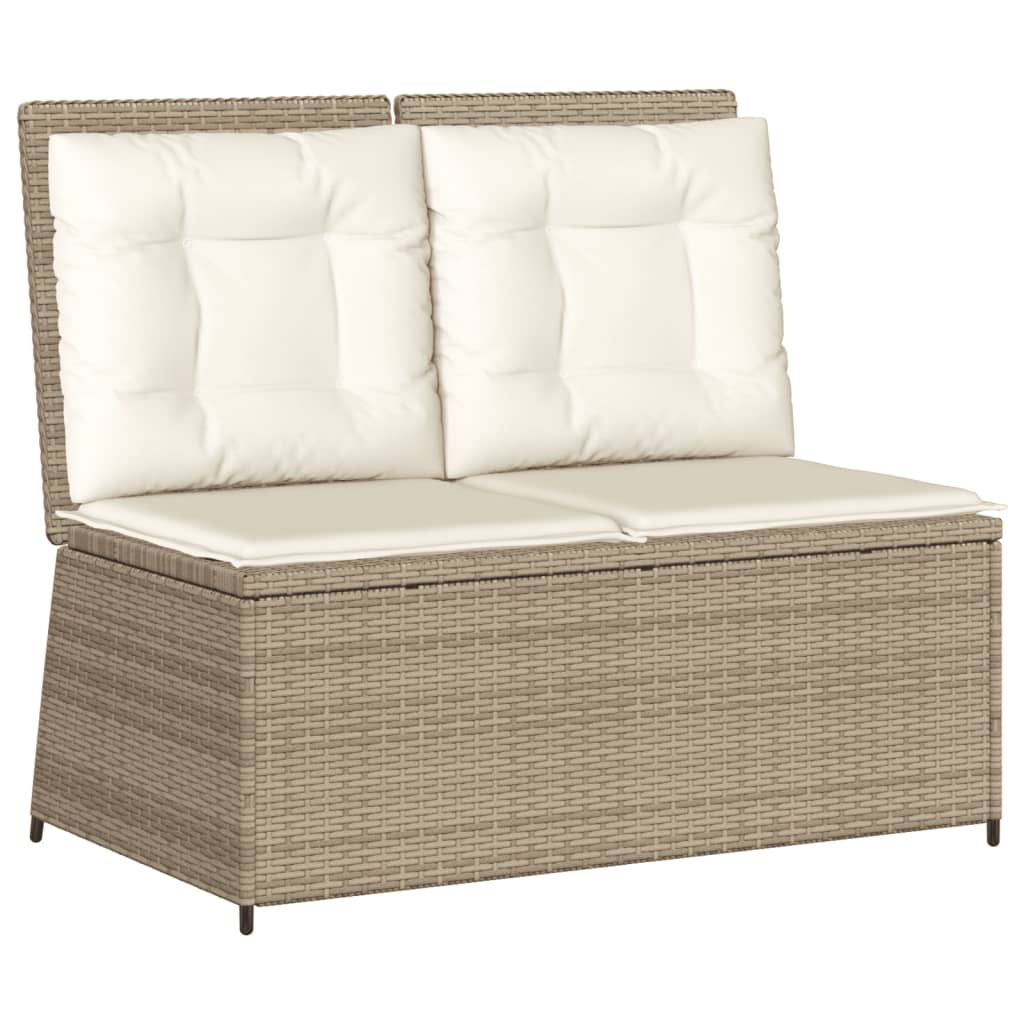 vidaXL Gartenbank Verstellbar mit Kissen Beige Poly Rattan