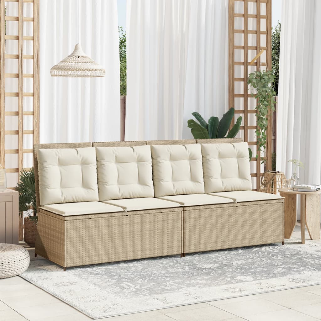 vidaXL Gartenbank Verstellbar mit Kissen Beige Poly Rattan