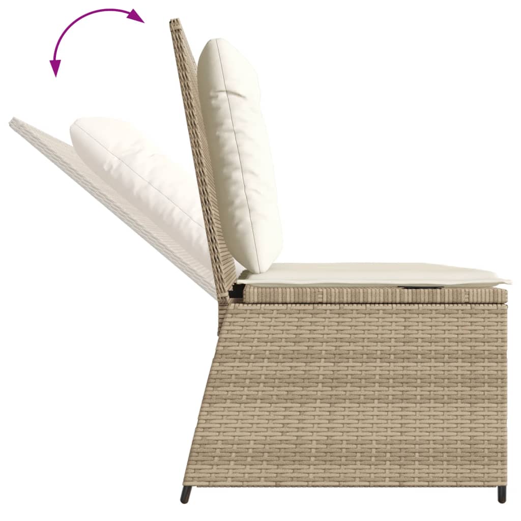 vidaXL Gartenbank Verstellbar mit Kissen Beige Poly Rattan