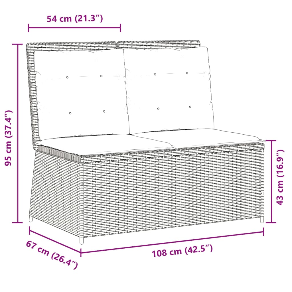 vidaXL Gartenbank Verstellbar mit Kissen Beige Poly Rattan