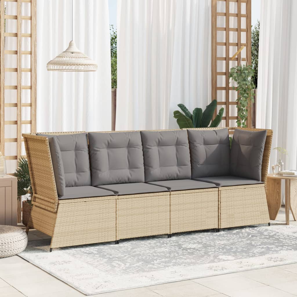 vidaXL Garten-Ecksofa mit Kissen Beige Poly Rattan