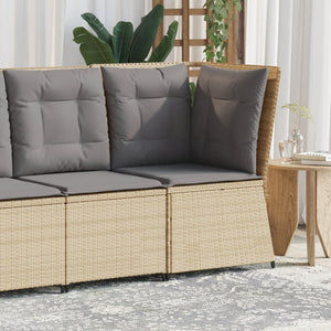 vidaXL Garten-Ecksofa mit Kissen Beige Poly Rattan