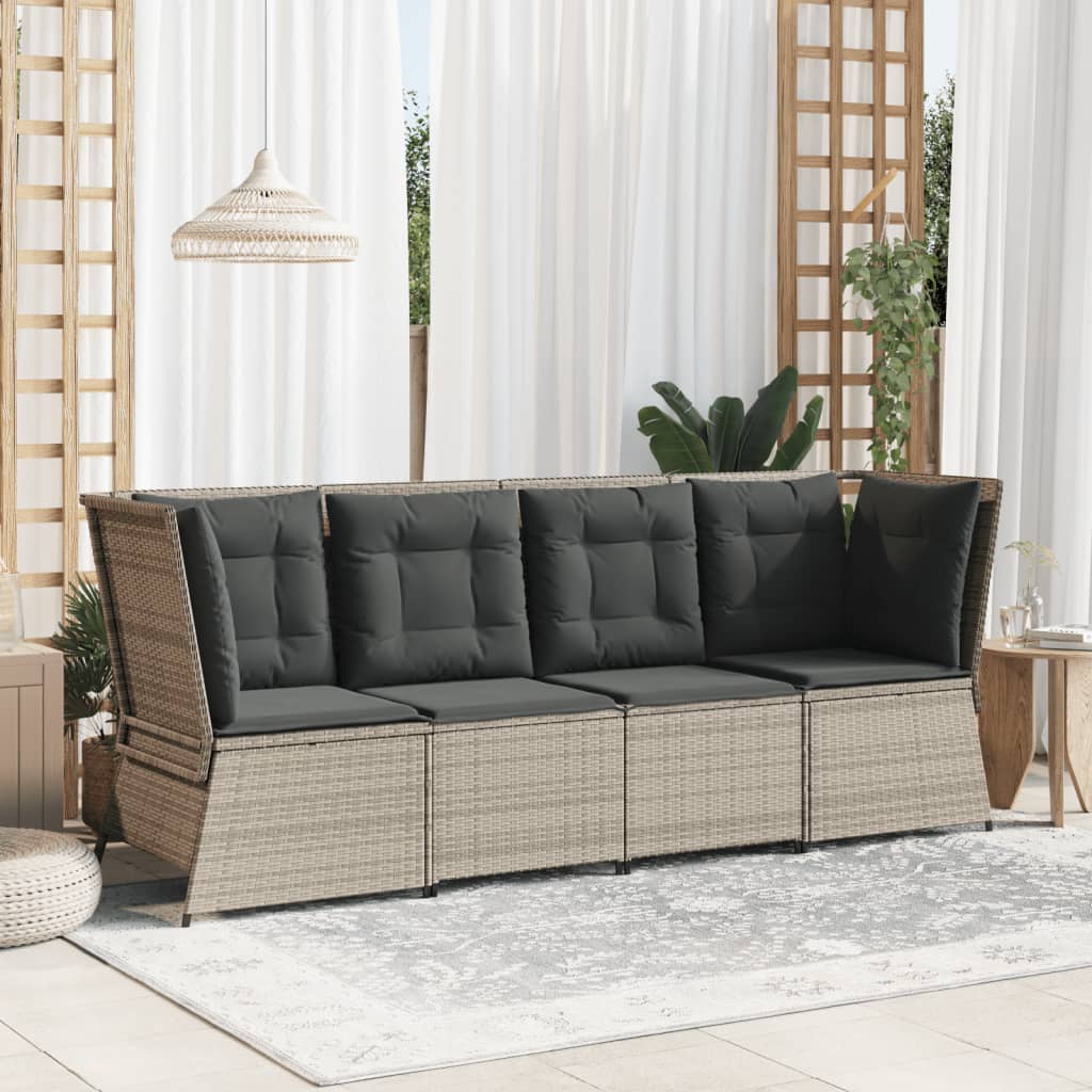 Garten-Ecksofa mit Kissen Hellgrau Poly Rattan