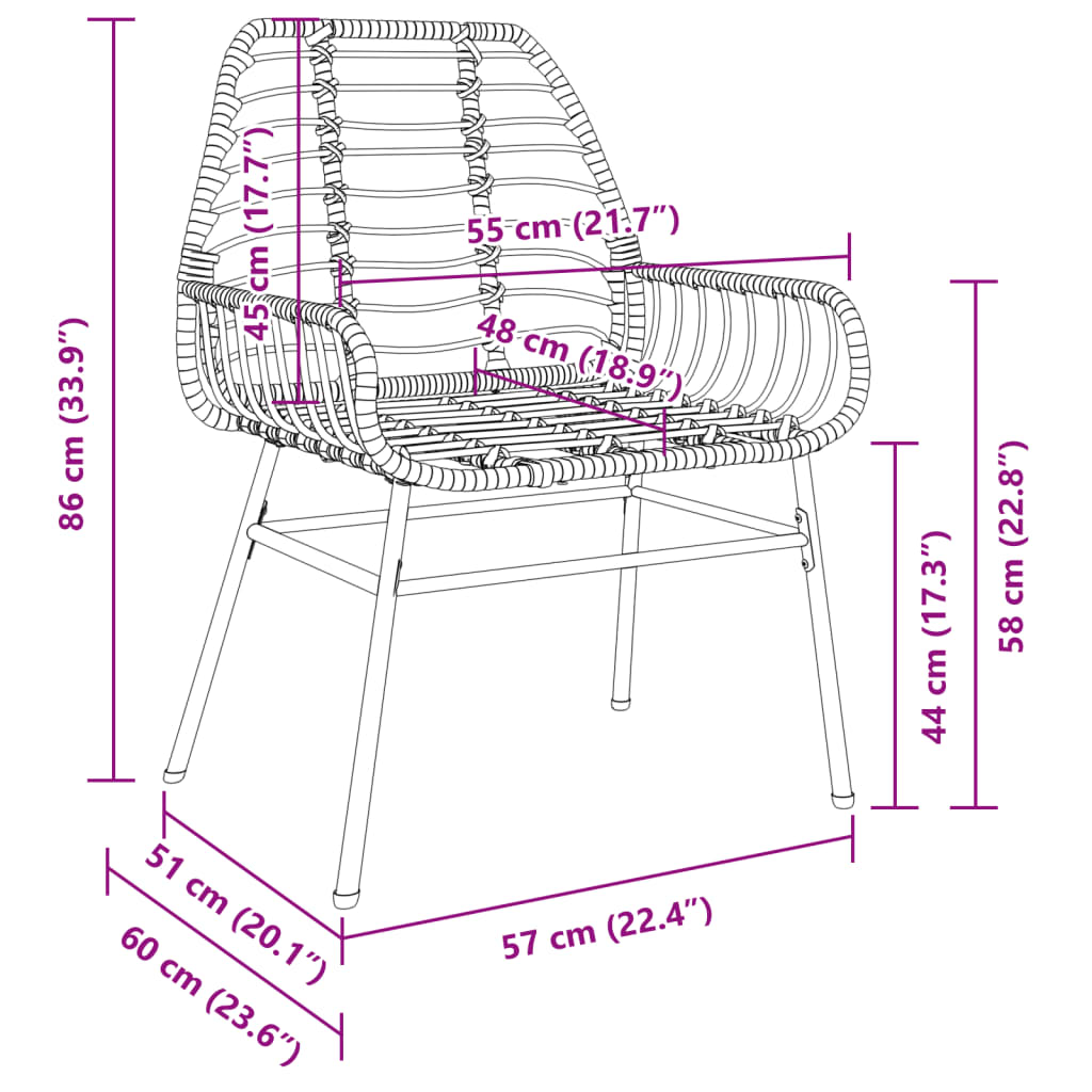 vidaXL Gartenstühle 2 Stk. Braun Poly Rattan