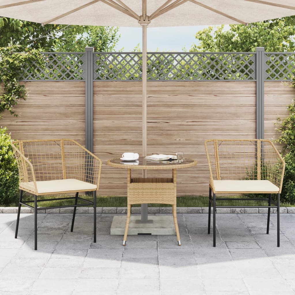 vidaXL Gartenstühle 2 Stk. mit Kissen Braun Poly Rattan