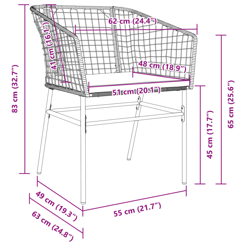 vidaXL Gartenstühle 2 Stk. mit Kissen Braun Poly Rattan