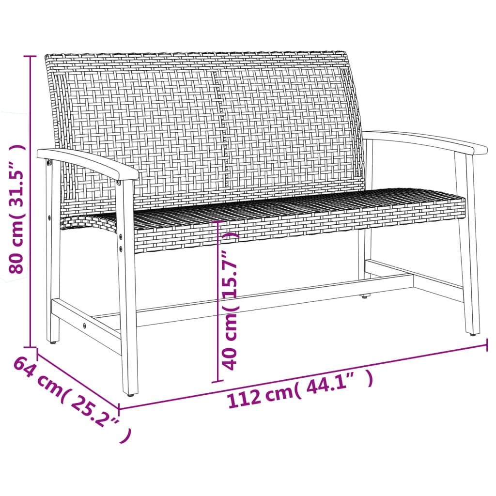 vidaXL Gartenbank Beige 112 cm Poly Rattan und Akazienholz