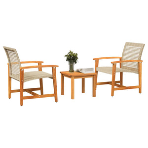 3-tlg. Bistro-Set Beige Poly Rattan und Akazienholz