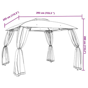 Pavillon mit Doppeldach & Netzwänden Taupe 2,93x2,93 m Stahl