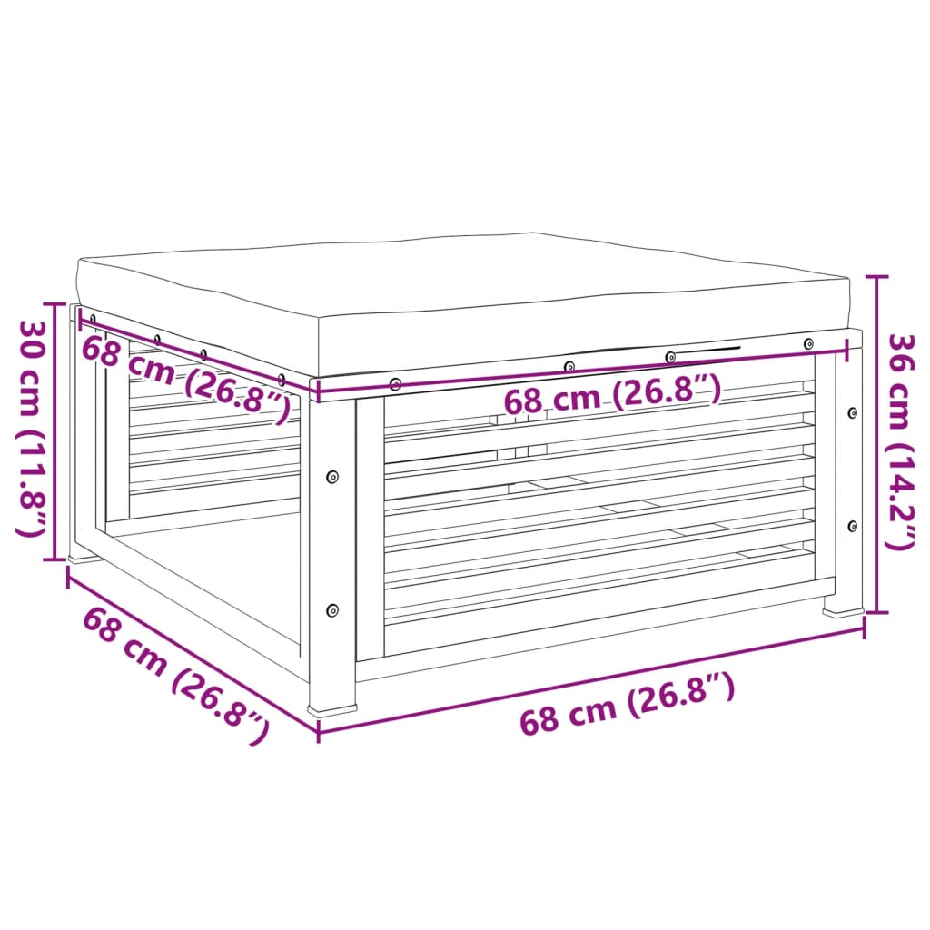 vidaXL Gartenhocker mit Kissen 68x68x30 cm Massivholz Akazie