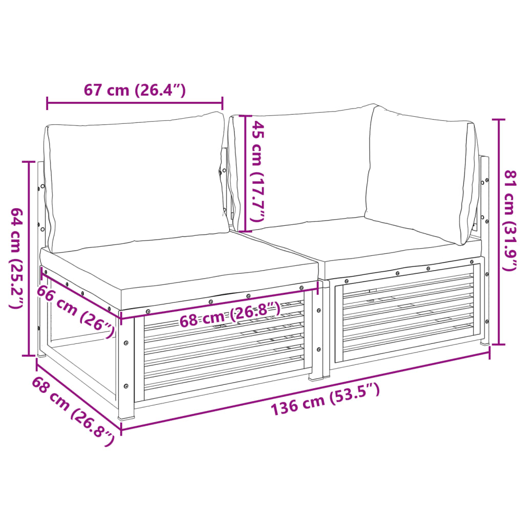 vidaXL Gartensofa mit Kissen 2-Sitzer Massivholz Akazie