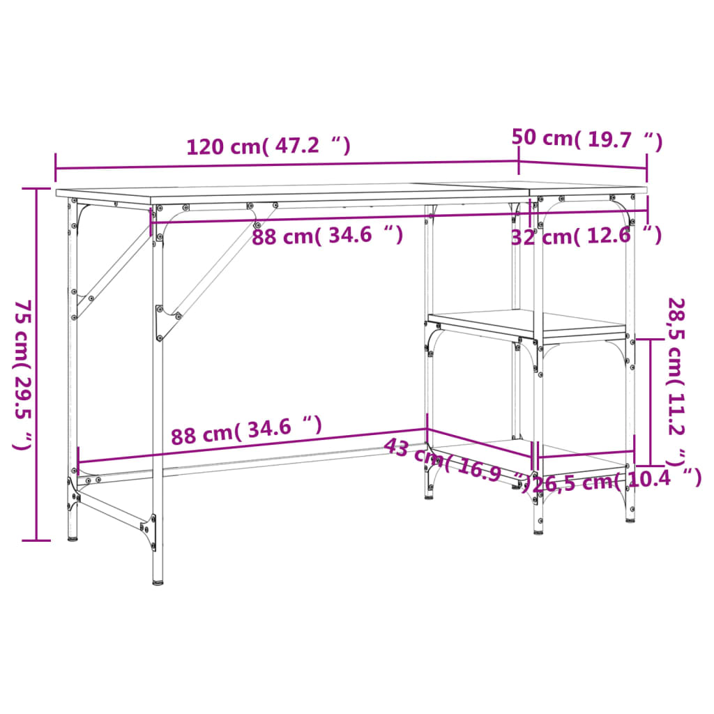 Schreibtisch Sonoma-Eiche 120x50x75 cm Metall Holzwerkstoff Stilecasa