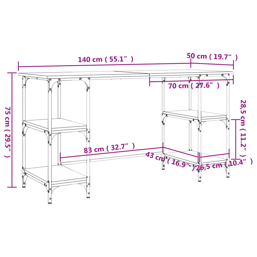 Schreibtisch Schwarz 140x50x75 cm Metall und Holzwerkstoff Stilecasa