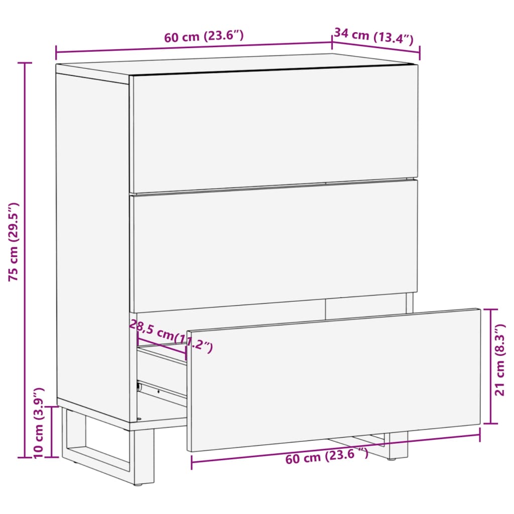 vidaXL Sideboard 60x34x75 cm Massivholz Akazie