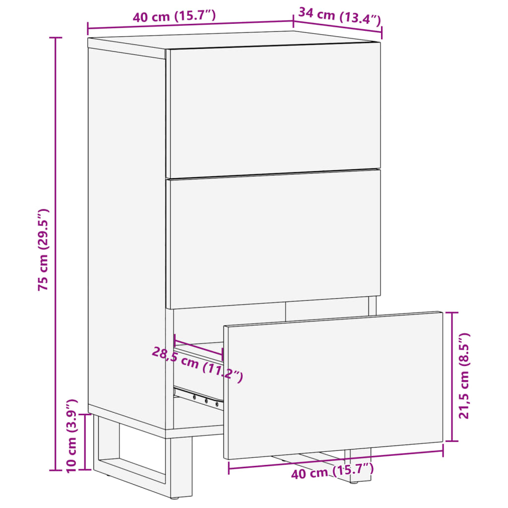 vidaXL Sideboard 40x34x75 cm Raues Massives Mangoholz