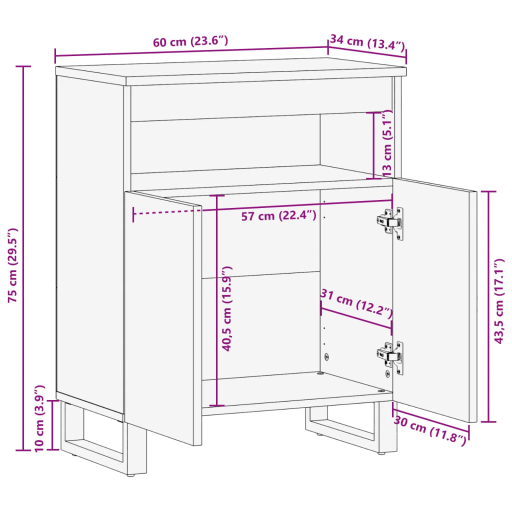 vidaXL Sideboard 60x34x75 cm Massivholz Akazie