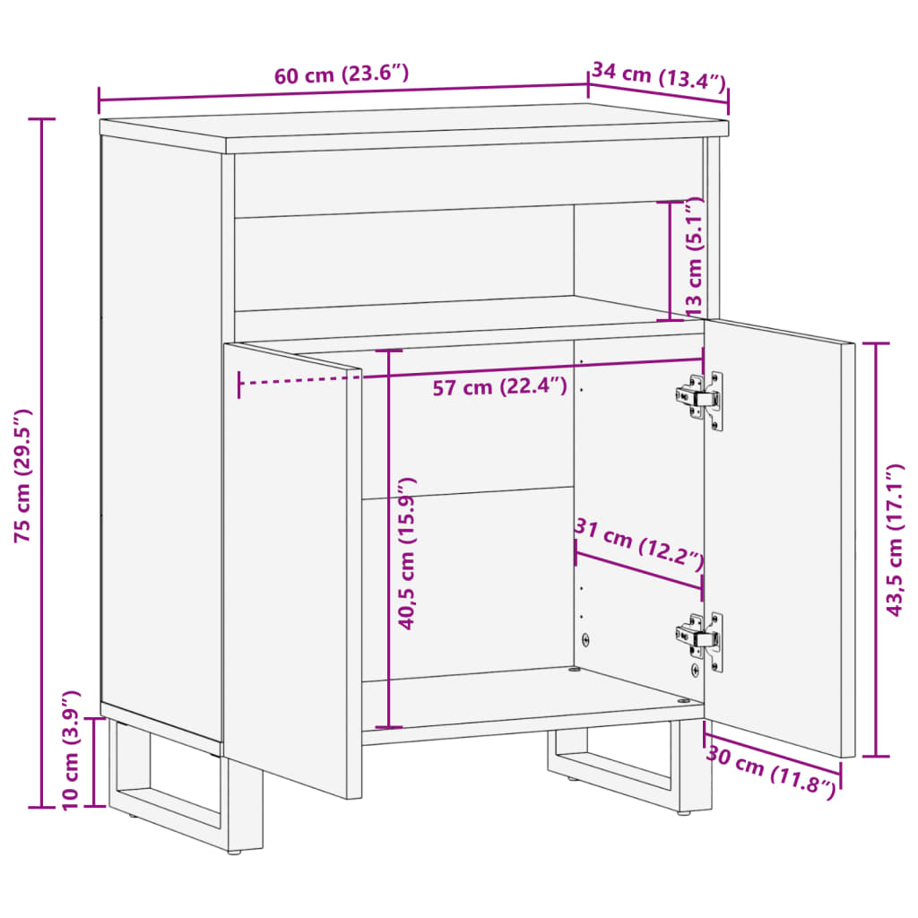 vidaXL Sideboard Braun 60x34x75 cm Massivholz Mango