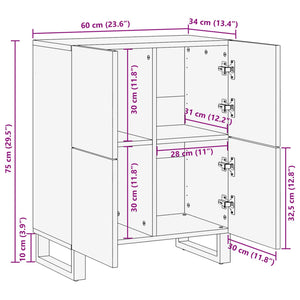 vidaXL Sideboard 60x34x75 cm Raues Massives Mangoholz