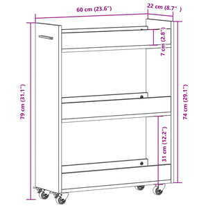 vidaXL Schrank mit Rollen Schwarz 60x22x79 cm Holzwerkstoff