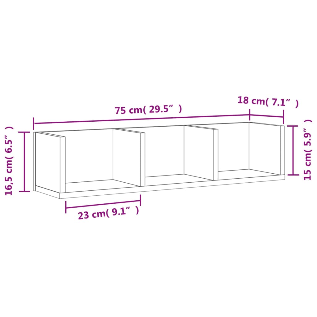 vidaXL Wandschrank Räuchereiche 75x18x16,5 cm Holzwerkstoff