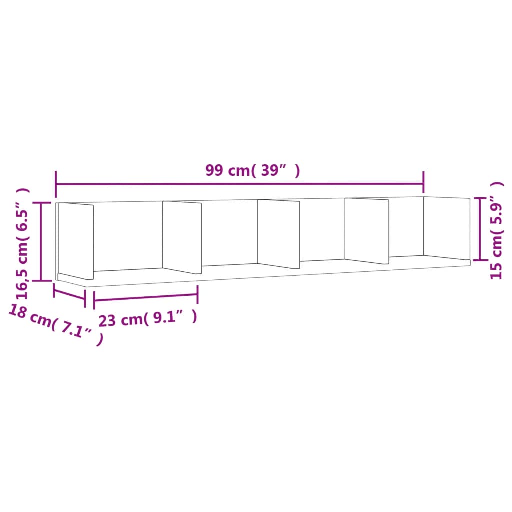 vidaXL Wandschränke 2 Stk. Grau Sonoma-Eiche 99x18x16,5 Holzwerkstoff