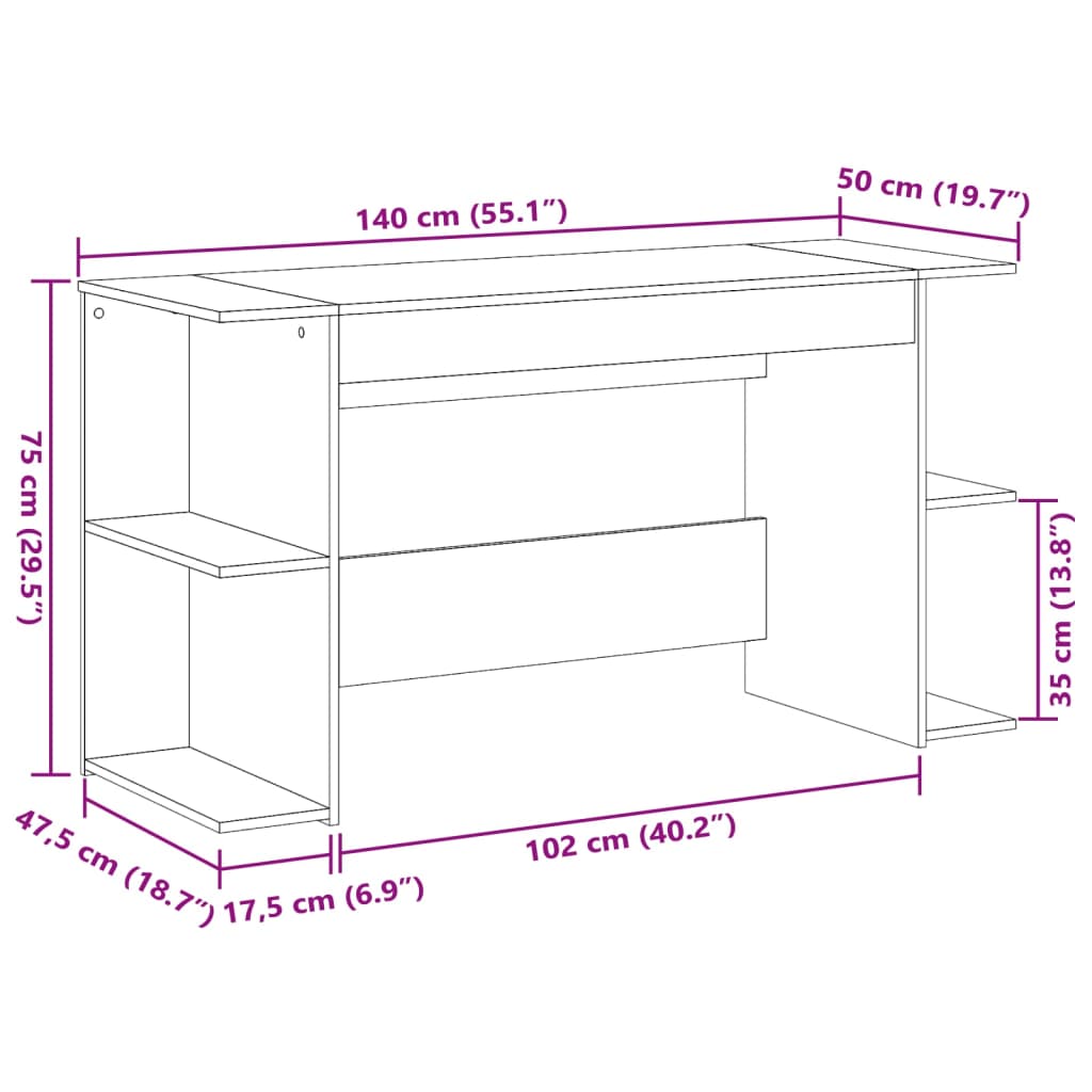 vidaXL Schreibtisch Weiß 140x50x75 cm Holzwerkstoff