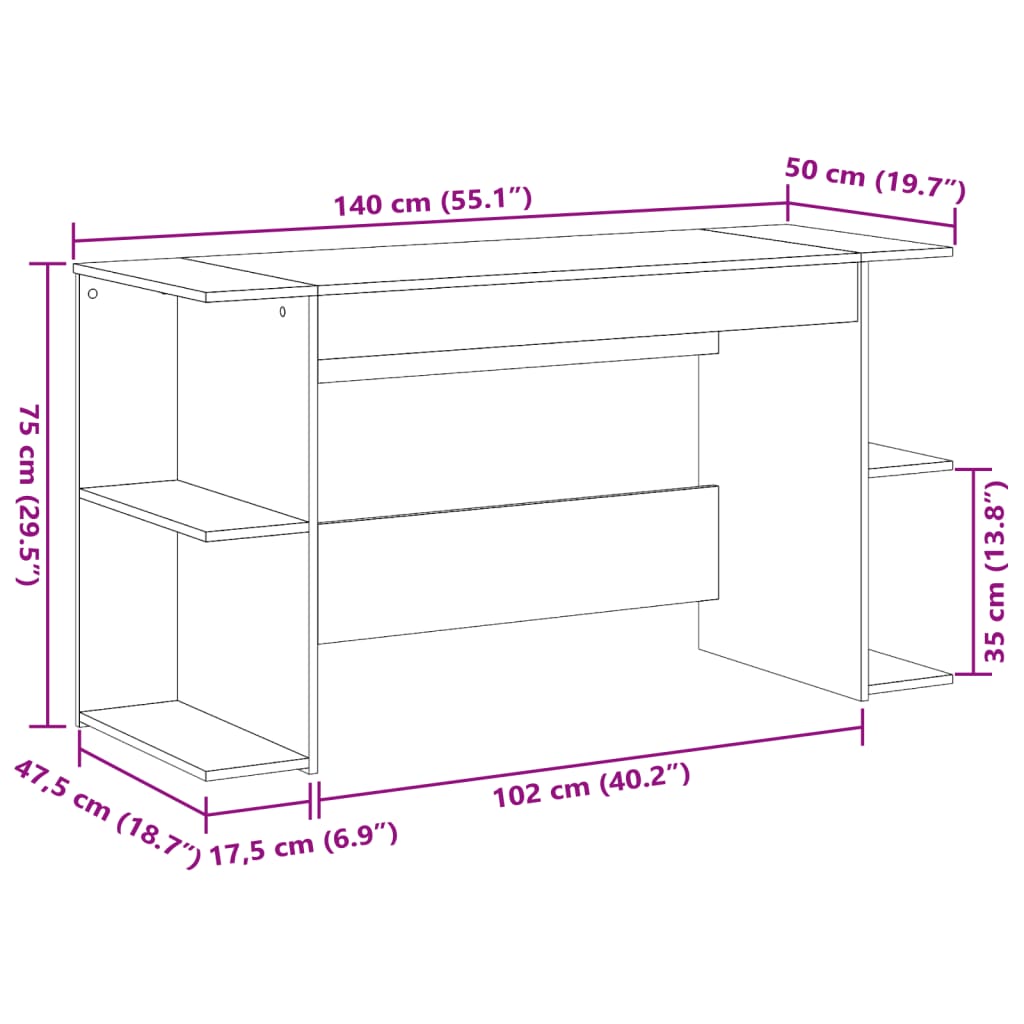 vidaXL Schreibtisch Räuchereiche 140x50x75 cm Holzwerkstoff