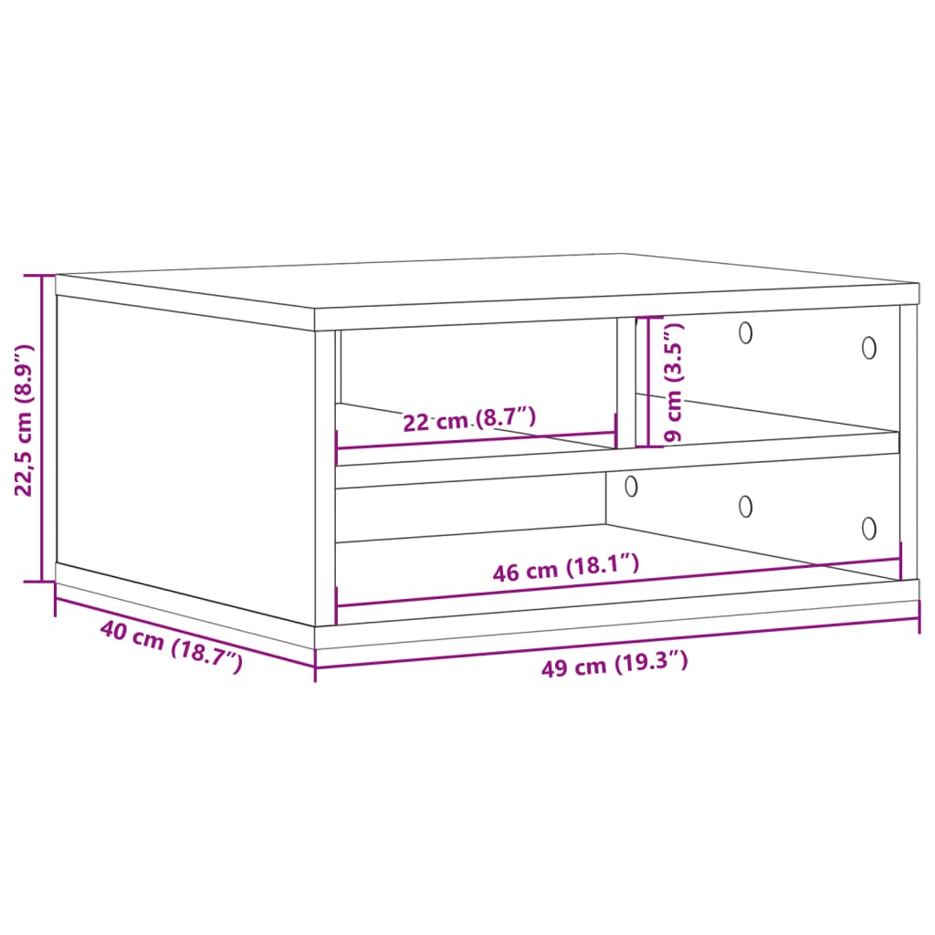 vidaXL Druckerständer Betongrau 49x40x22,5 cm Holzwerkstoff