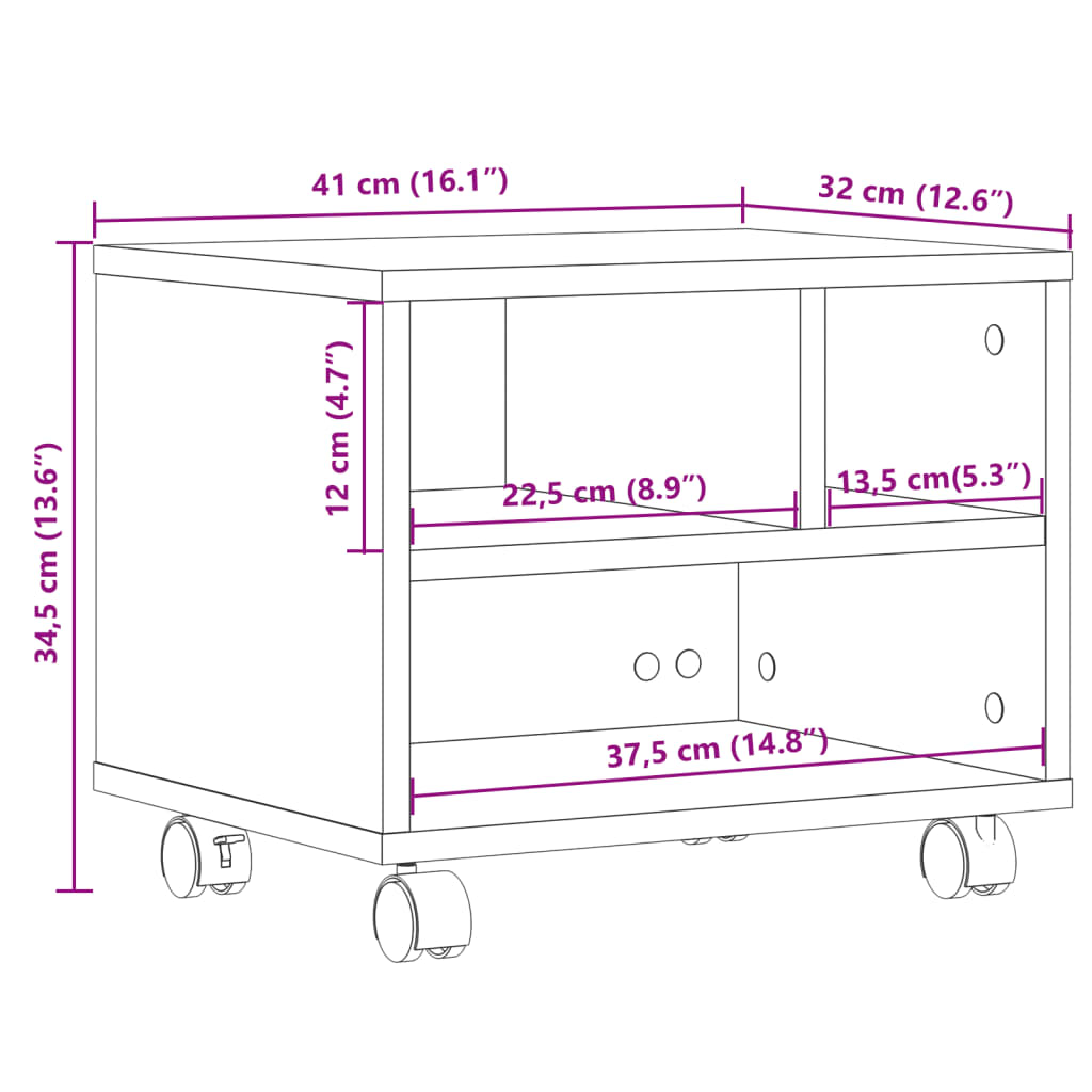 vidaXL Druckerständer mit Rollen Räuchereiche 41x32x34,5 cm