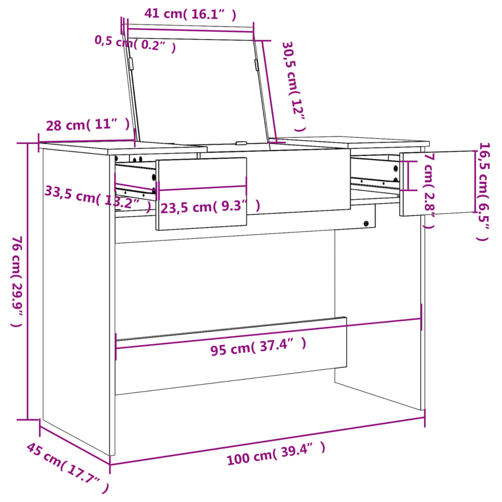 Schminktisch mit Spiegel Betongrau 100x45x76 cm Stilecasa