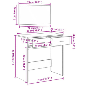 vidaXL Schminktisch mit Spiegel Weiß 80x39x80 cm