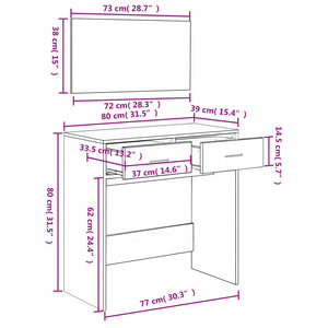 vidaXL Schminktisch mit Spiegel Schwarz 80x39x80 cm