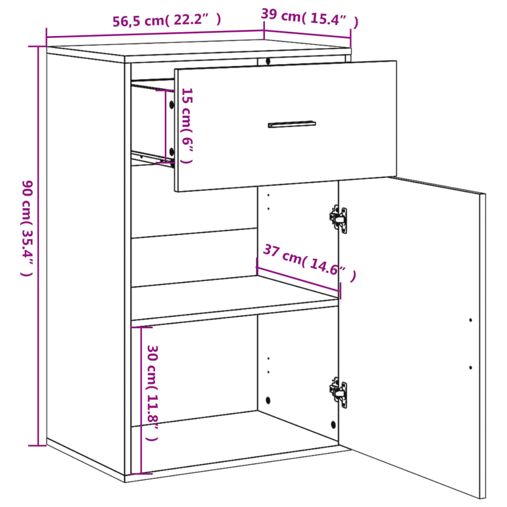 vidaXL Beistellschrank Räuchereiche 56,5x39x90 cm Holzwerkstoff