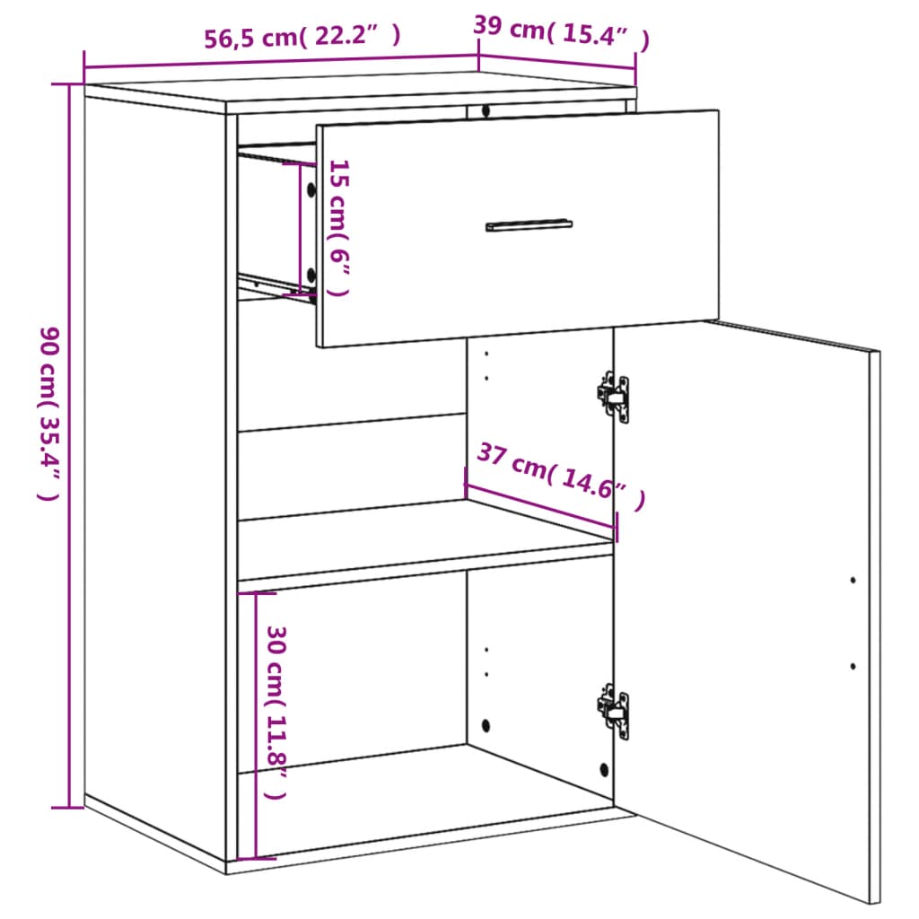 vidaXL Beistellschrank Braun Eichen-Optik 56,5x39x90 cm Holzwerkstoff