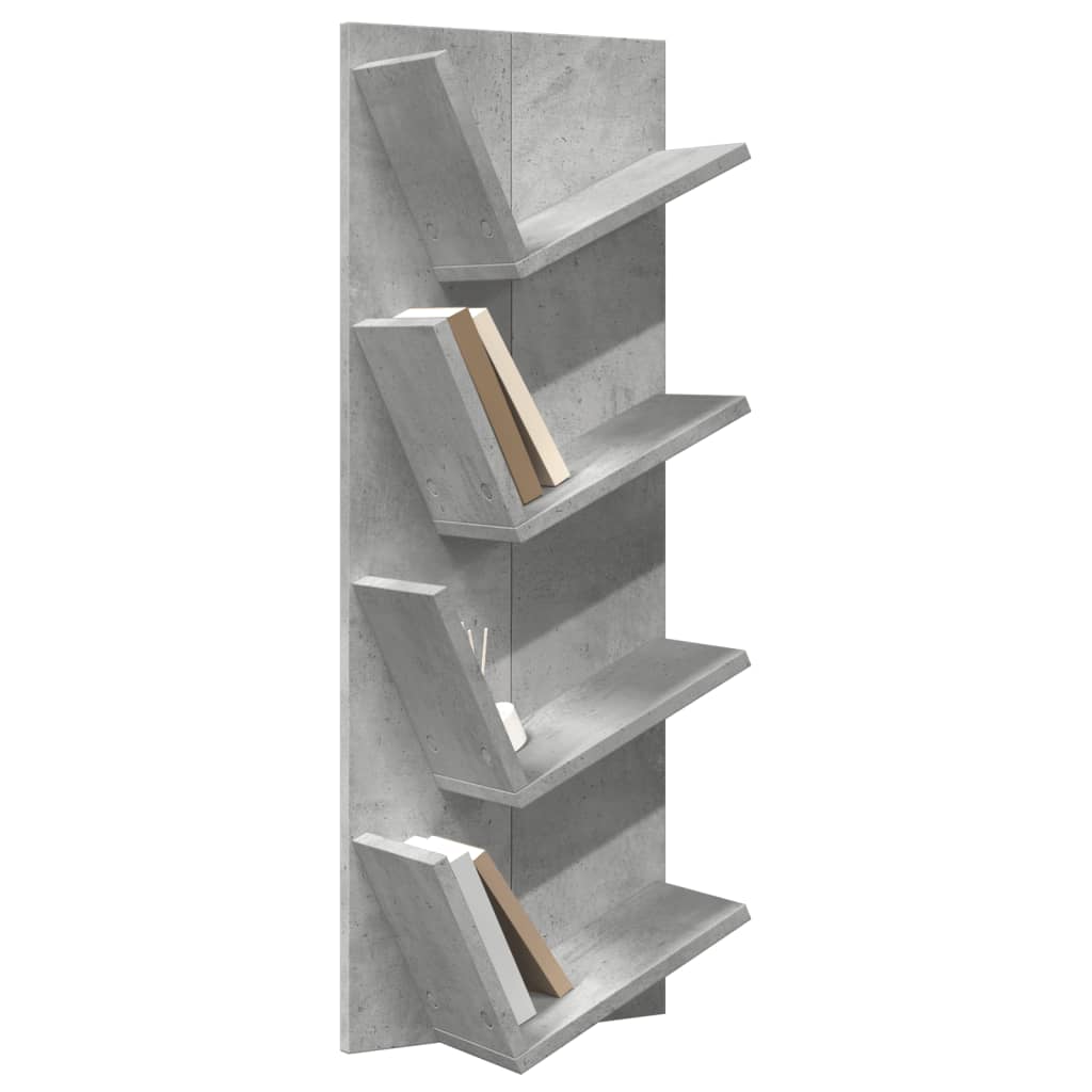 vidaXL Wand-Bücherregal mit 4 Fächern Betongrau 33x16x90 cm