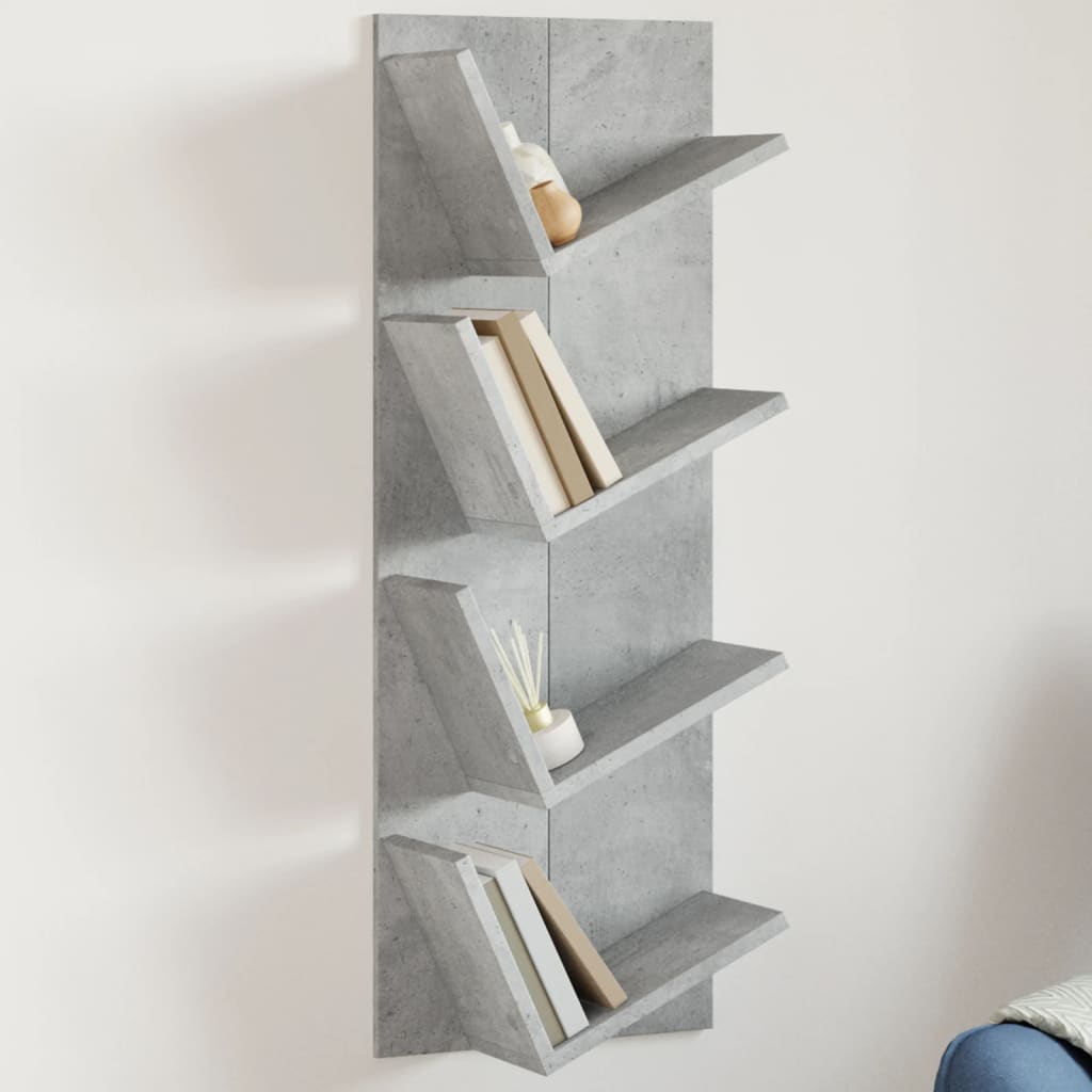 vidaXL Wand-Bücherregal mit 4 Fächern Betongrau 33x16x90 cm