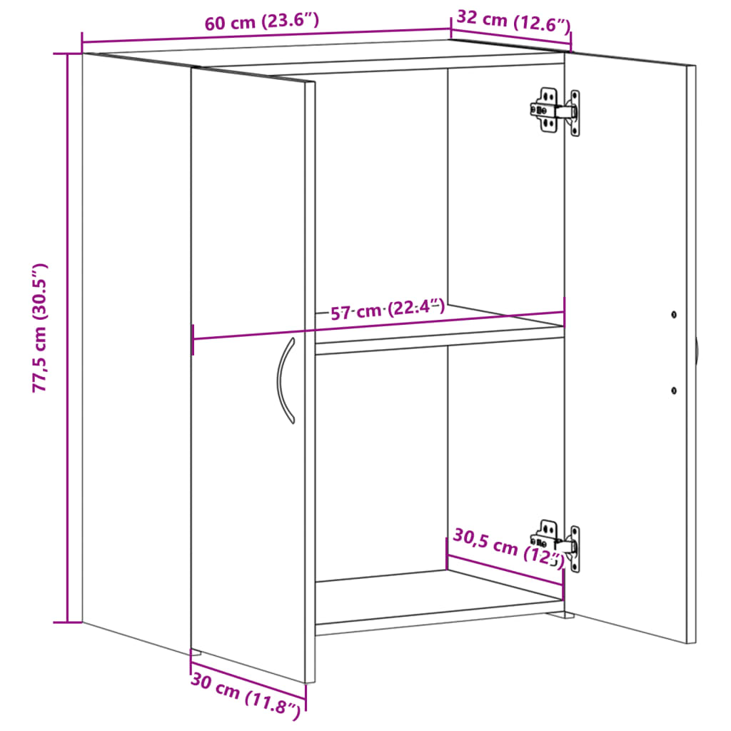 Aktenschrank Räuchereiche 60x32x77,5 cm Holzwerkstoff Stilecasa