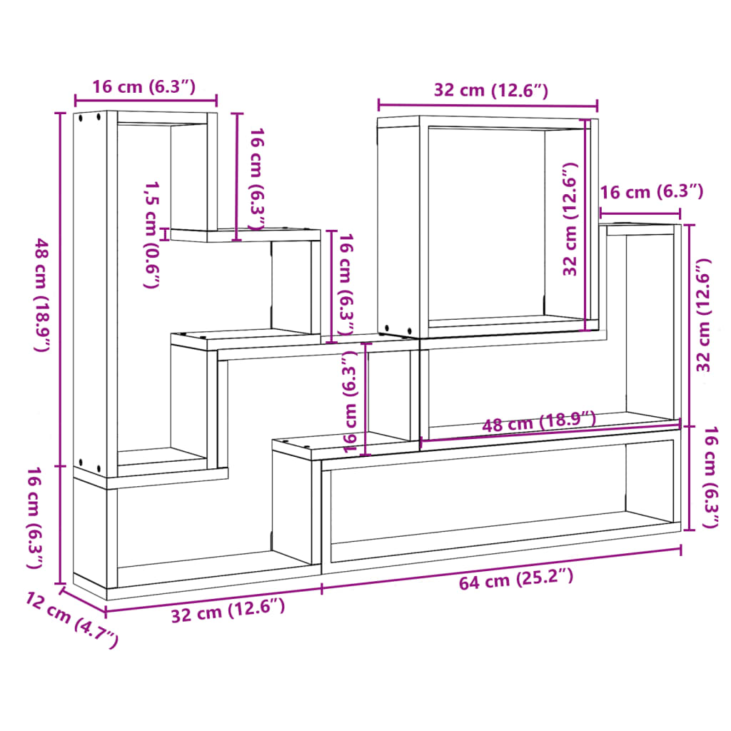 vidaXL Wandregal Weiß 96x12x64 cm Holzwerkstoff