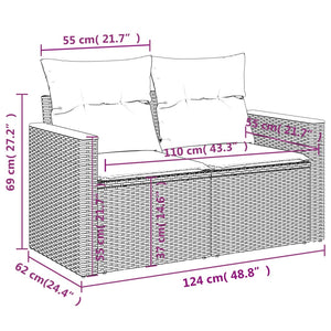 vidaXL 11-tlg. Garten-Sofagarnitur mit Kissen Schwarz Poly Rattan