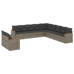 vidaXL 11-tlg. Garten-Sofagarnitur mit Kissen Grau Poly Rattan