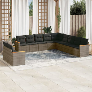 vidaXL 11-tlg. Garten-Sofagarnitur mit Kissen Grau Poly Rattan